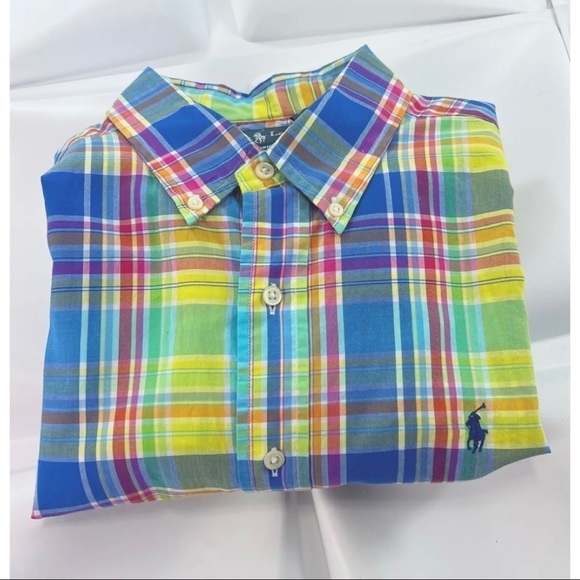 Ralph Lauren Mens Sz L Classic Fit Colorful Madras Plaid Button Down Shirt - Picture 1 of 5
